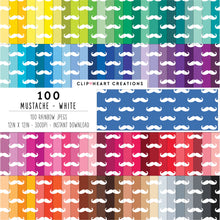 Load image into Gallery viewer, 100 Mustache Pattern Digital Papers (White)