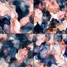 Load image into Gallery viewer, Navy and Rose Gold Alcohol Ink Seamless Digital Papers