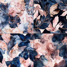 Load image into Gallery viewer, Navy and Rose Gold Alcohol Ink Seamless Digital Papers
