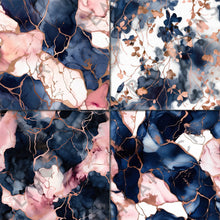 Load image into Gallery viewer, Navy and Rose Gold Alcohol Ink Seamless Digital Papers