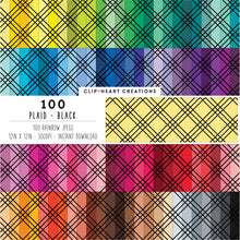 Load image into Gallery viewer, 100 Plaid Pattern Digital Papers (Black)
