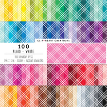Load image into Gallery viewer, 100 Plaid Pattern Digital Papers (White)