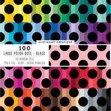 Load image into Gallery viewer, 100 Large Polka Dots Digital Papers (Black)