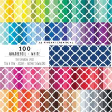 Load image into Gallery viewer, 100 Quatrefoil Pattern Digital Papers (White)
