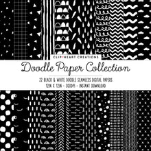 Load image into Gallery viewer, Black and White Scandi Doodle Papers