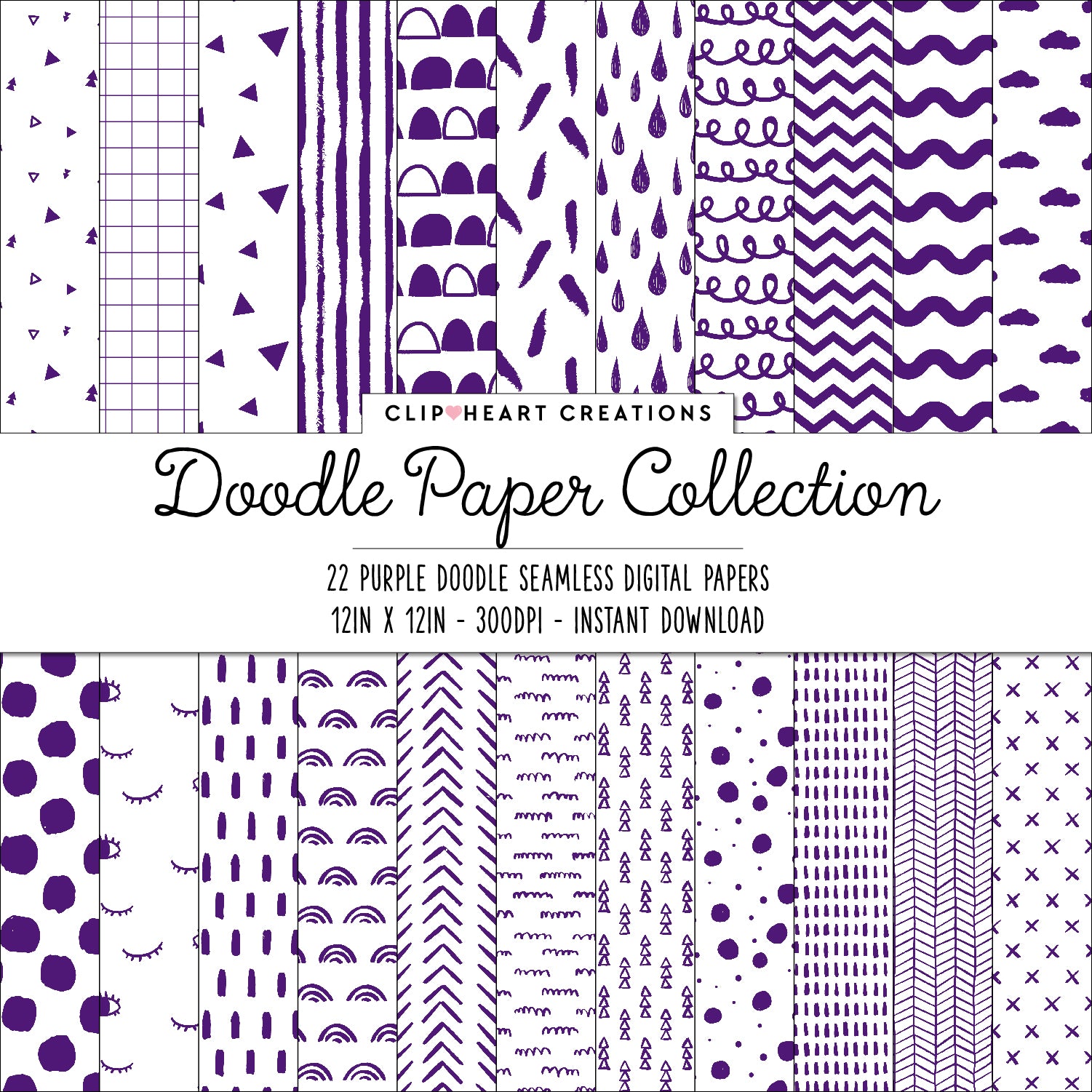 Purple Scandi Doodle Papers – clipheart creations
