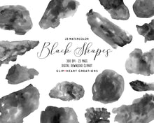 Load image into Gallery viewer, Black Watercolor Shapes Clip Art