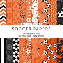 Load image into Gallery viewer, Orange Soccer Seamless Digital Papers