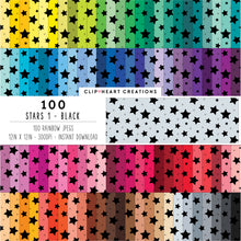 Load image into Gallery viewer, 100 Stars Pattern Digital Papers (Black)