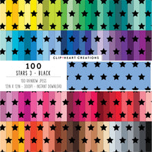 Load image into Gallery viewer, 100 Stars Pattern Digital Papers (Black)