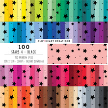 Load image into Gallery viewer, 100 Stars Pattern Digital Papers (Black)