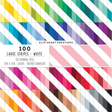 Load image into Gallery viewer, 100 Large Diagonal Stripes Pattern Digital Papers (White)