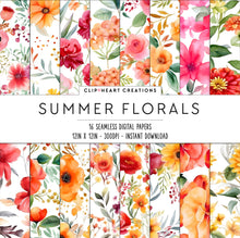 Load image into Gallery viewer, Summer Floral Watercolors Seamless Digital Papers
