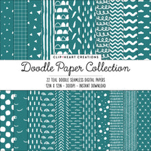 Load image into Gallery viewer, Teal Scandi Doodle Papers