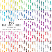 Load image into Gallery viewer, 100 Tribal Feather Pattern Digital Papers (Color)