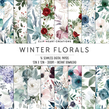 Load image into Gallery viewer, Winter Floral Watercolors Seamless Digital Papers