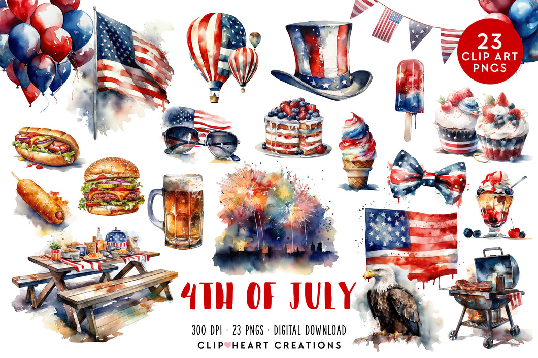 4th of July Watercolor Clipart Set