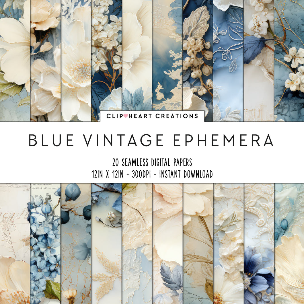 Blue Ephemera Seamless Digital Papers