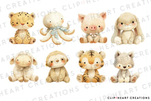 Load image into Gallery viewer, Watercolor Animal Plushies Clip Art
