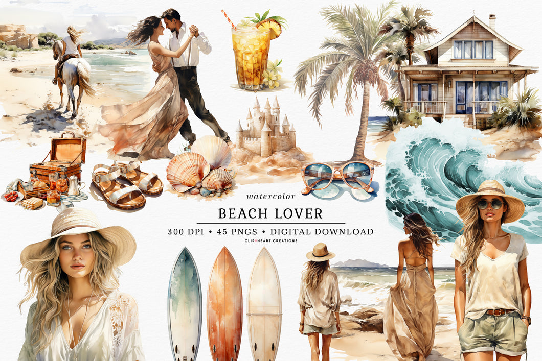 Watercolor Beach Lover Clip Art