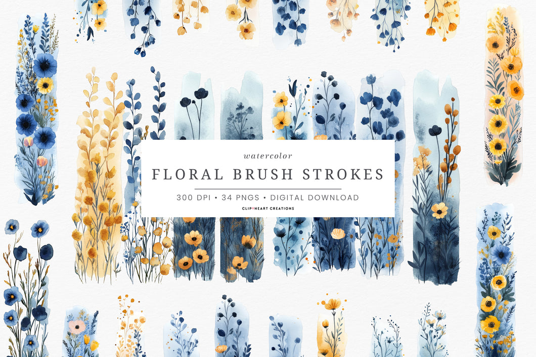 Blue & Yellow Floral Brush Strokes