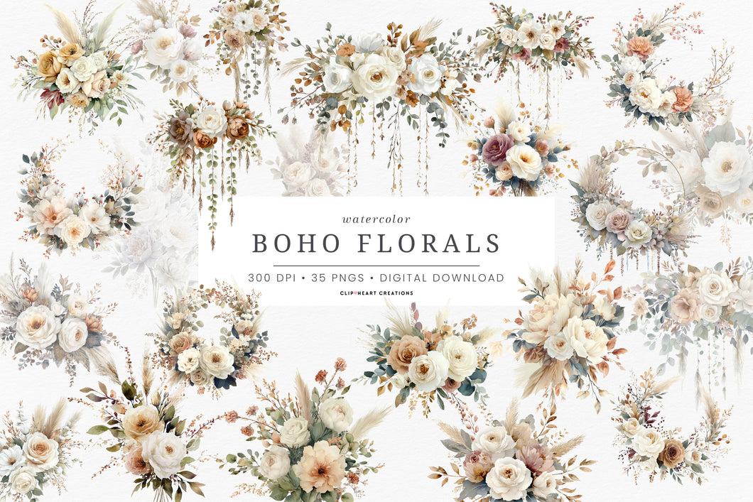 Boho Bridal Florals Clipart