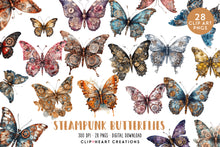 Load image into Gallery viewer, Steampunk Butterflies Watercolor Clipart Set
