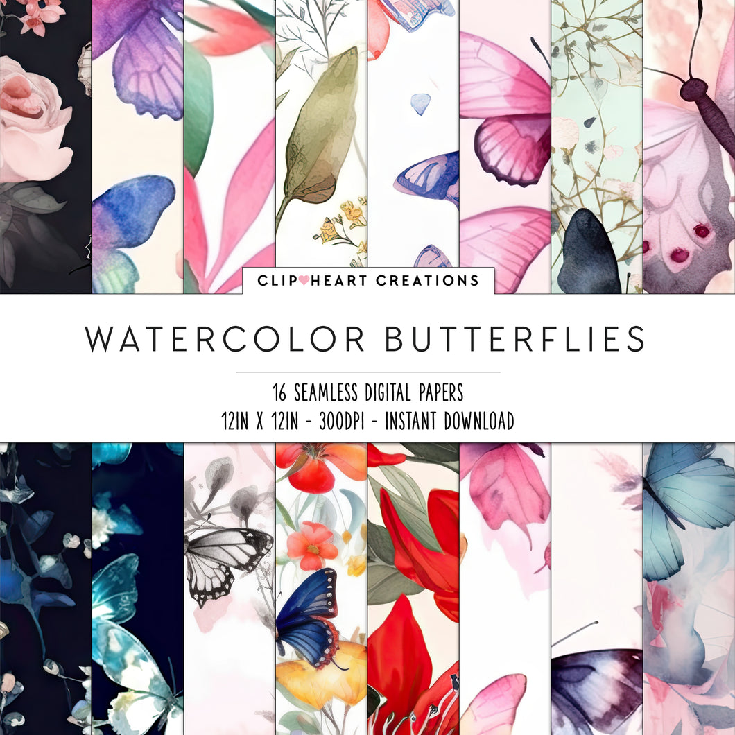 Watercolor Butterfly Pattern Digital Papers