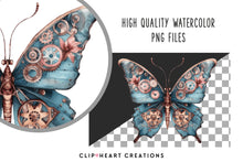 Load image into Gallery viewer, Steampunk Butterflies Watercolor Clipart Set
