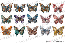 Load image into Gallery viewer, Steampunk Butterflies Watercolor Clipart Set
