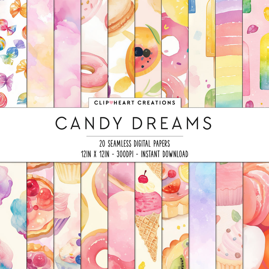 Watercolor Candy Dreams Seamless Digital Papers