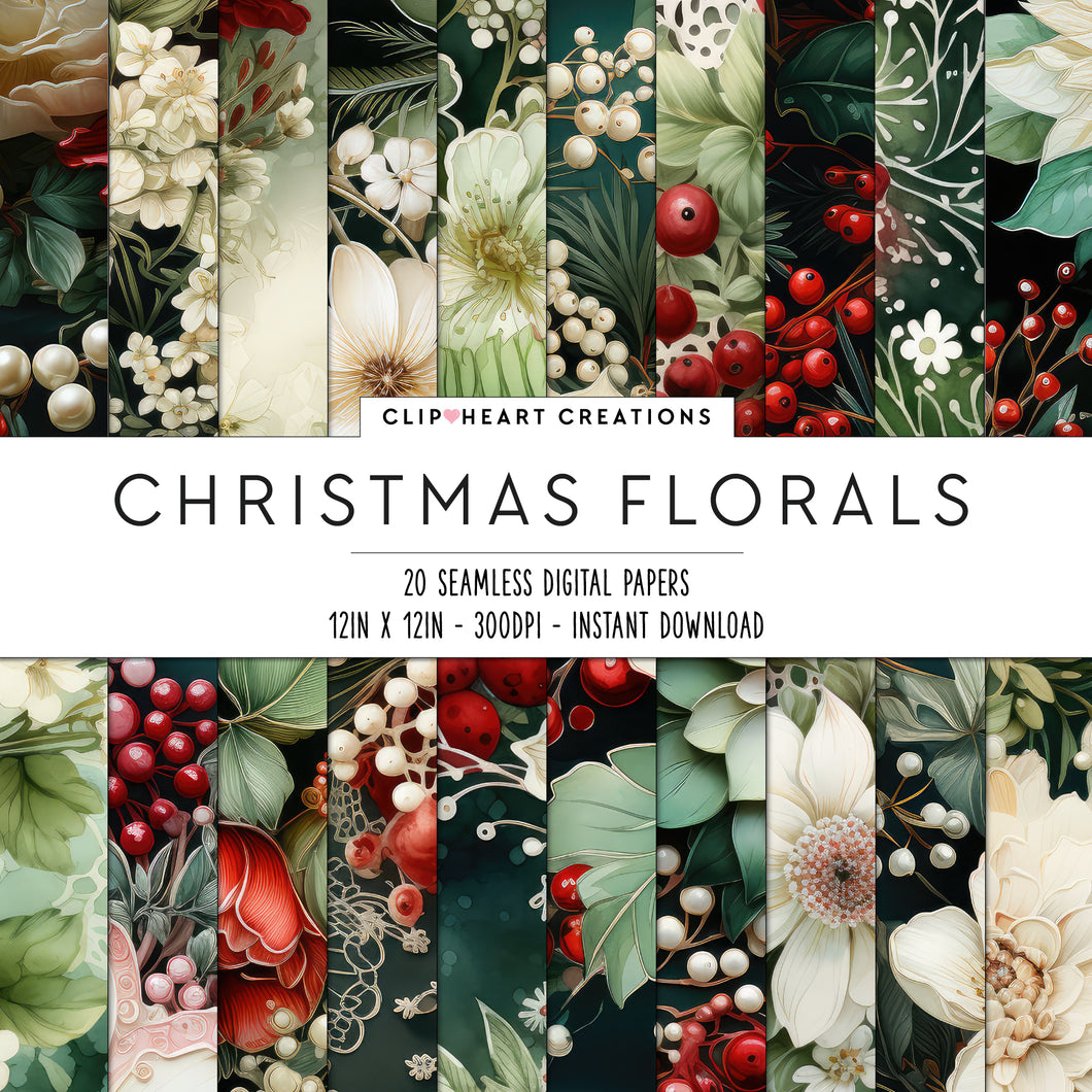 Christmas Florals Seamless Digital Papers