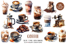 Load image into Gallery viewer, Coffee Watercolor Clipart Collection
