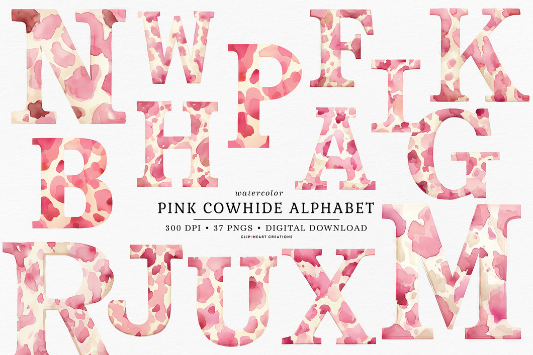 Pink Cowhide Alphabet Clipart