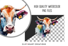 Load image into Gallery viewer, Funny Cows Watercolor Clipart Set
