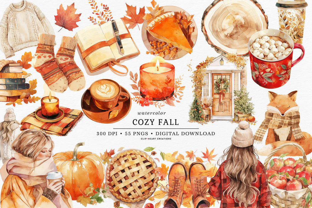 Watercolor Cozy Fall Clip Art