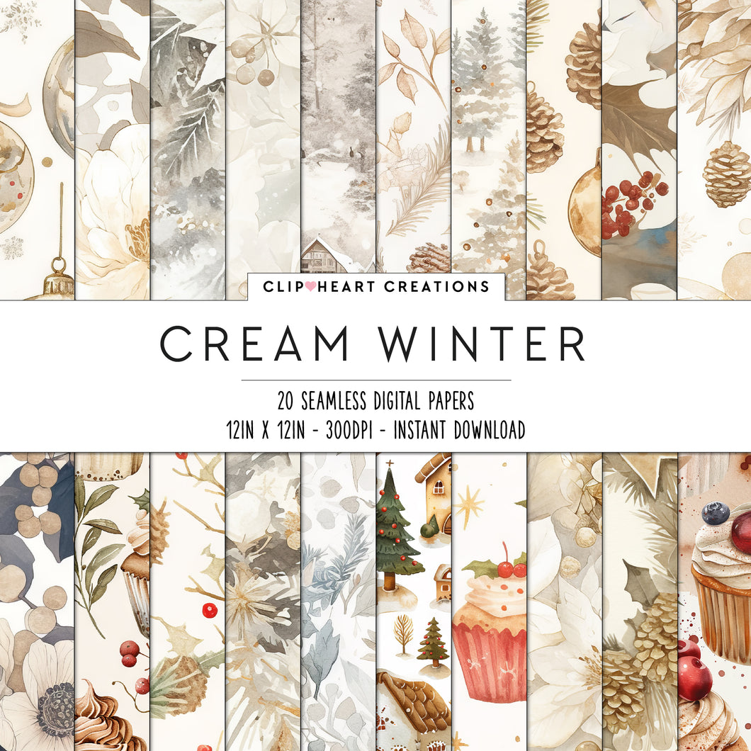 Watercolor Cream Winter Seamless Digital Papers