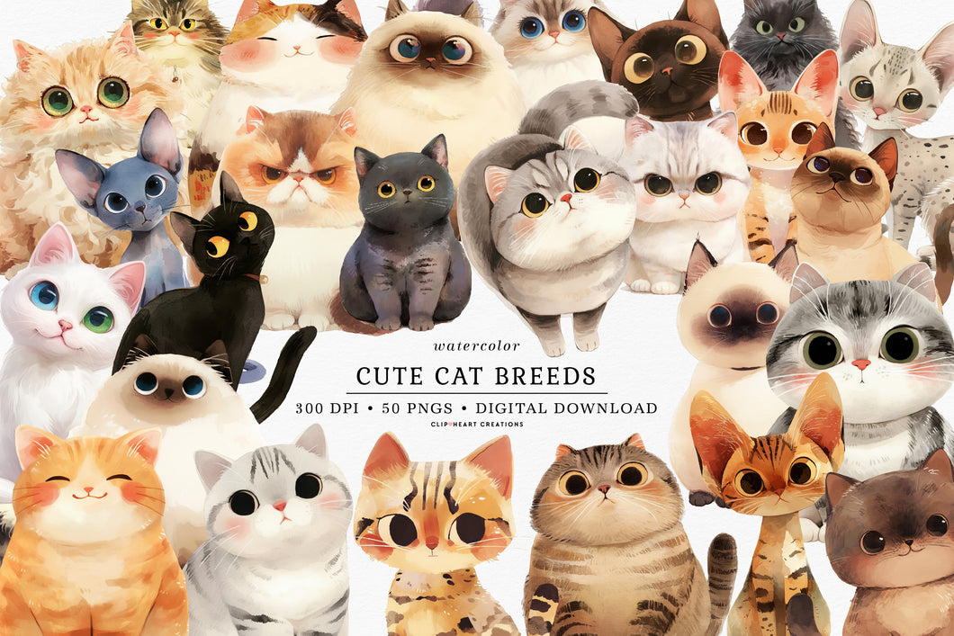 Cute Cat Breeds Clipart Collection