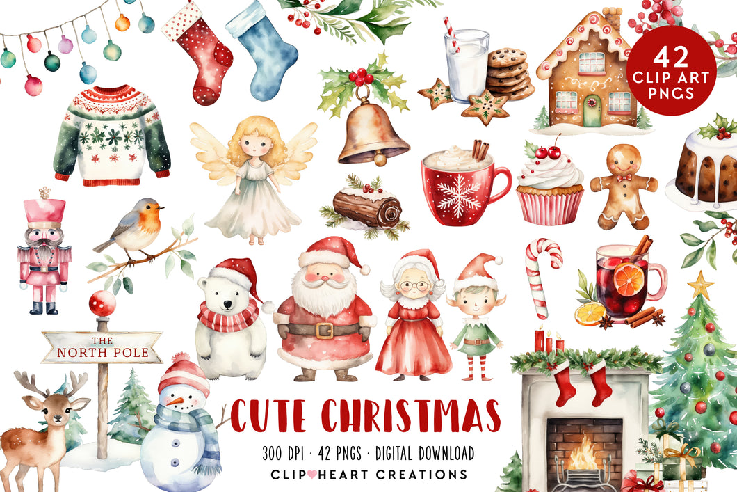 Cute Christmas Watercolor Clipart Set