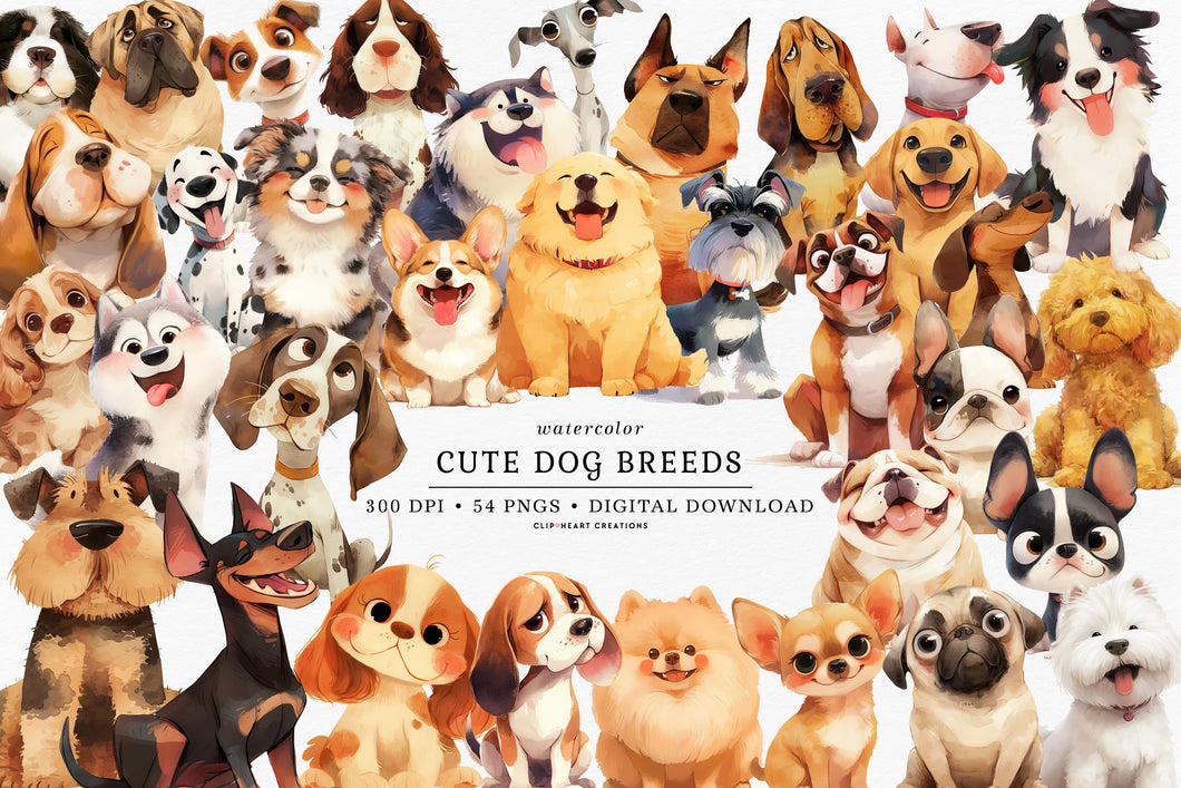 Cute Dog Breeds Clipart Collection