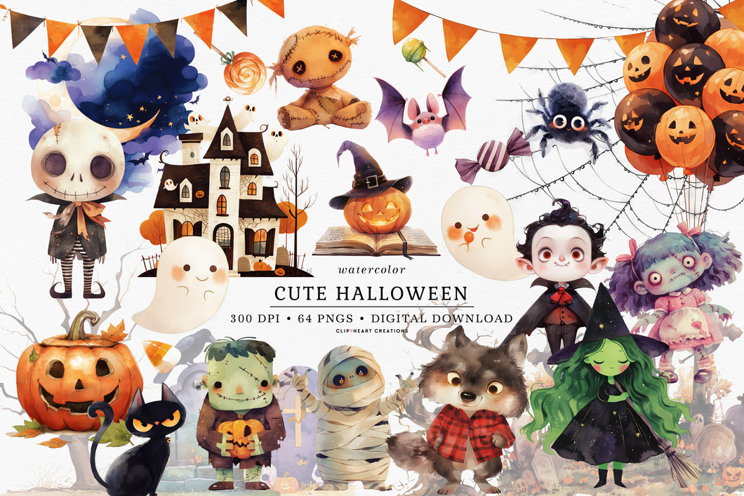 Watercolor Cute Halloween Clip Art