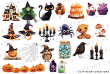 Load image into Gallery viewer, Watercolor Cute Halloween Clip Art
