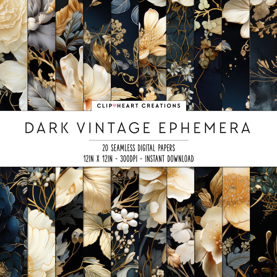 Darks Vintage Ephemera Seamless Digital Papers