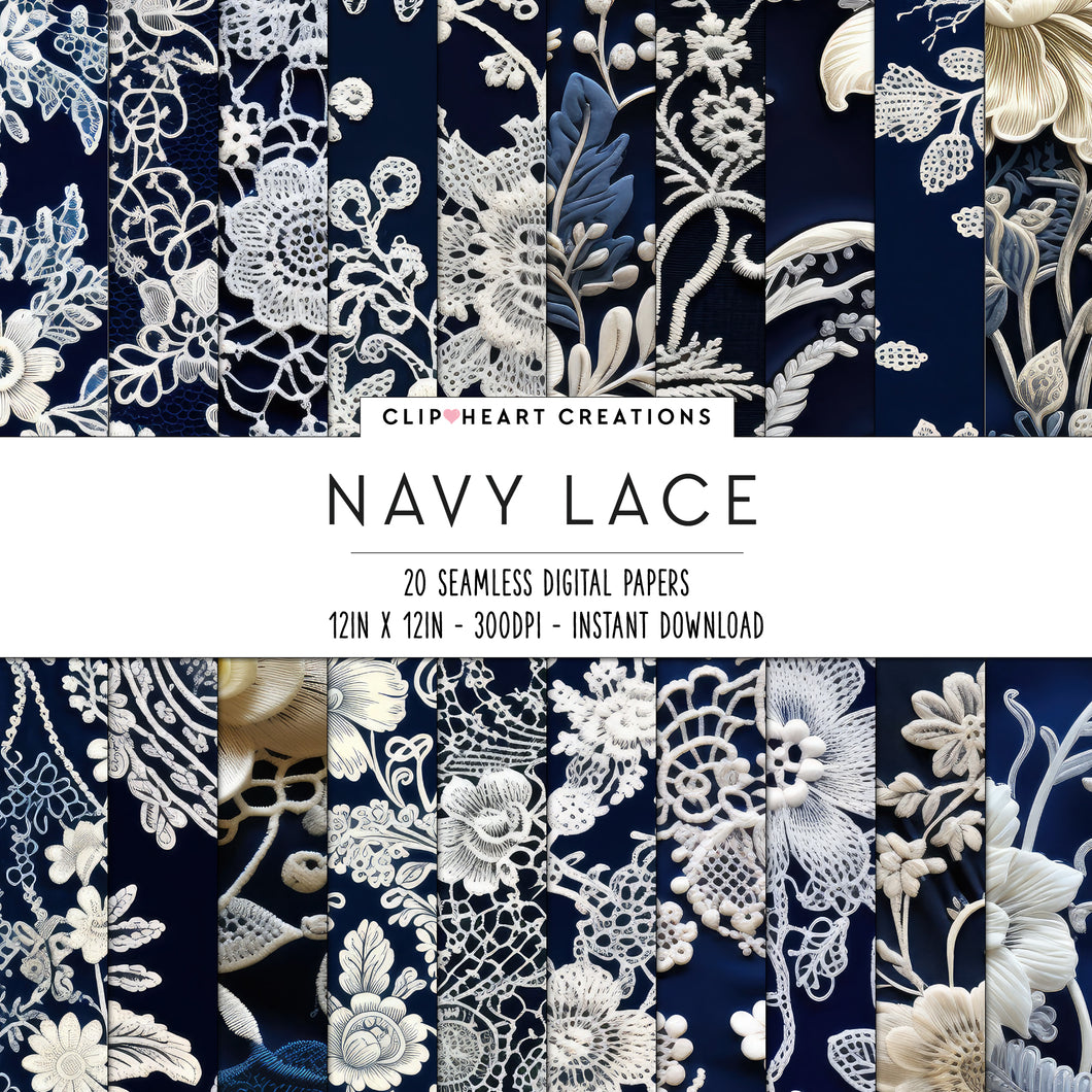 Navy Lace Seamless Digital Papers