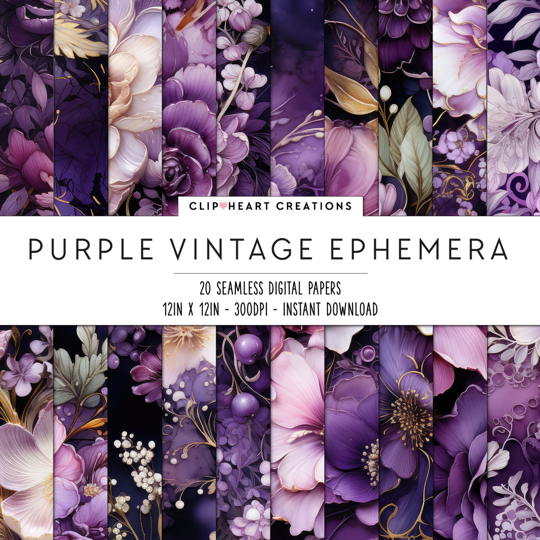 Purple Ephemera Seamless Digital Papers