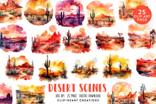 Load image into Gallery viewer, Desert Scenes Watercolor Clipart Set
