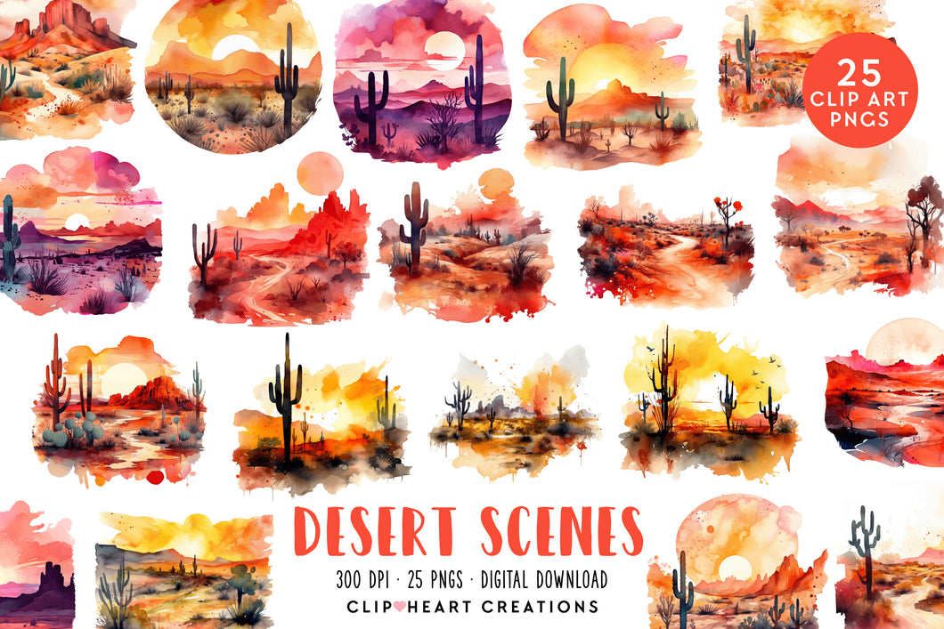 Desert Scenes Watercolor Clipart Set