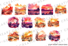 Load image into Gallery viewer, Desert Scenes Watercolor Clipart Set
