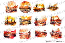 Load image into Gallery viewer, Desert Scenes Watercolor Clipart Set
