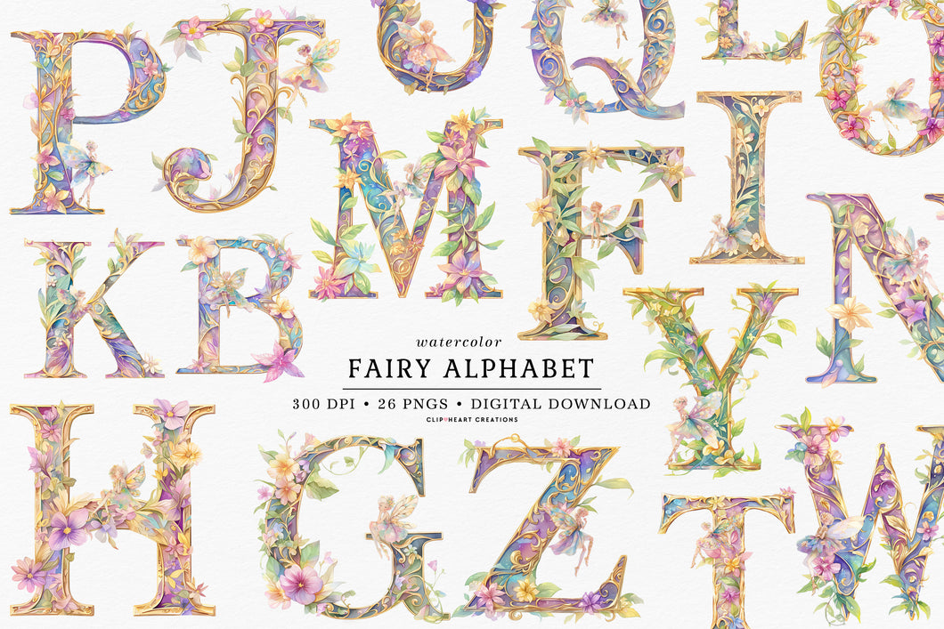 Watercolor Fairy Alphabet Clipart